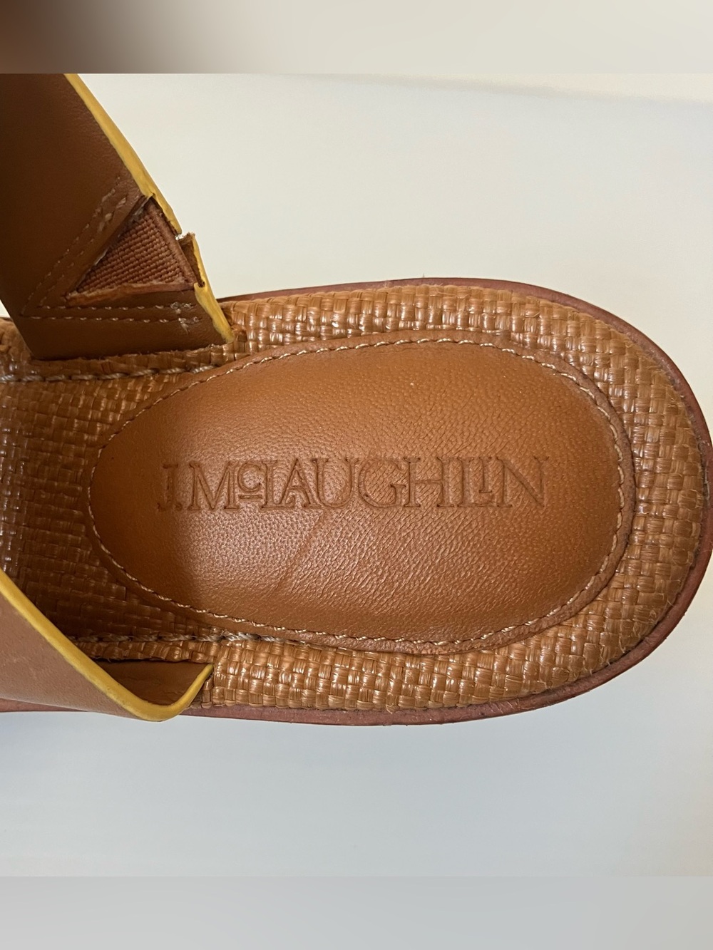 J. McLaughlin Shay Leather Sandals Tan Cognac Crisscross Slide Flat Size 6 - Picture 6 of 9